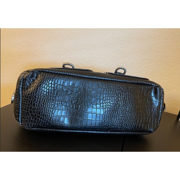 Valerie Stevens Bling Rhinestone Faux Croc Embossed Black Satchel Bag - Picture 12 of 13